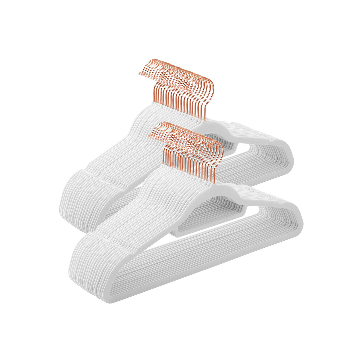Set 50 umerase pentru haine acoperite cu catifea, Songmics, 43.5x22.5 cm, antialunecare, max 5 kg, alb - imagine 7